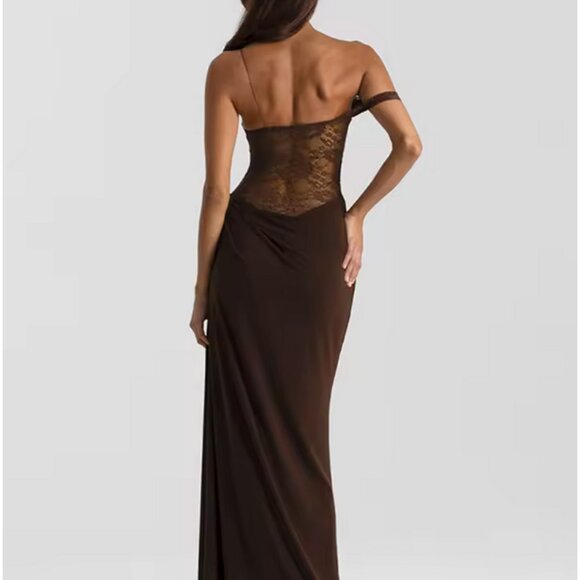 Chocolate Brown Lace-Panel Maxi Dress, brand new – Size Small - Picture 2 of 16